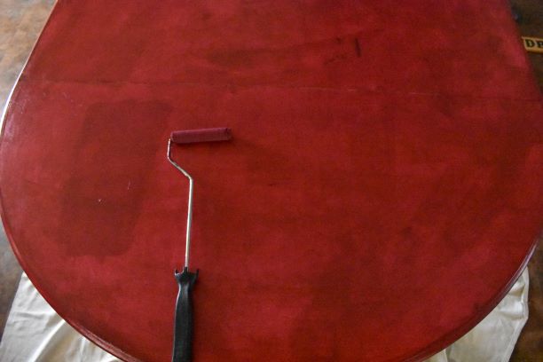 red tabletop, primed legs