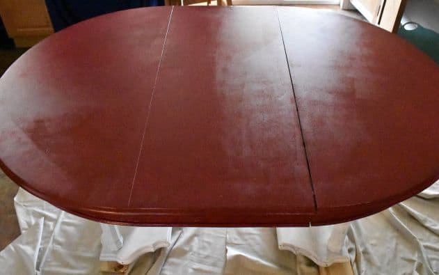 red tabletop, primed legs