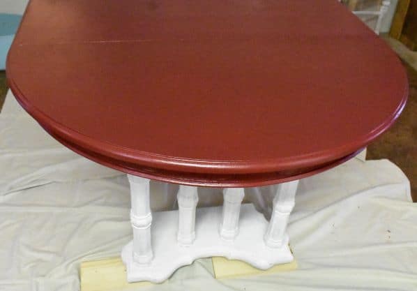 red tabletop, primed legs