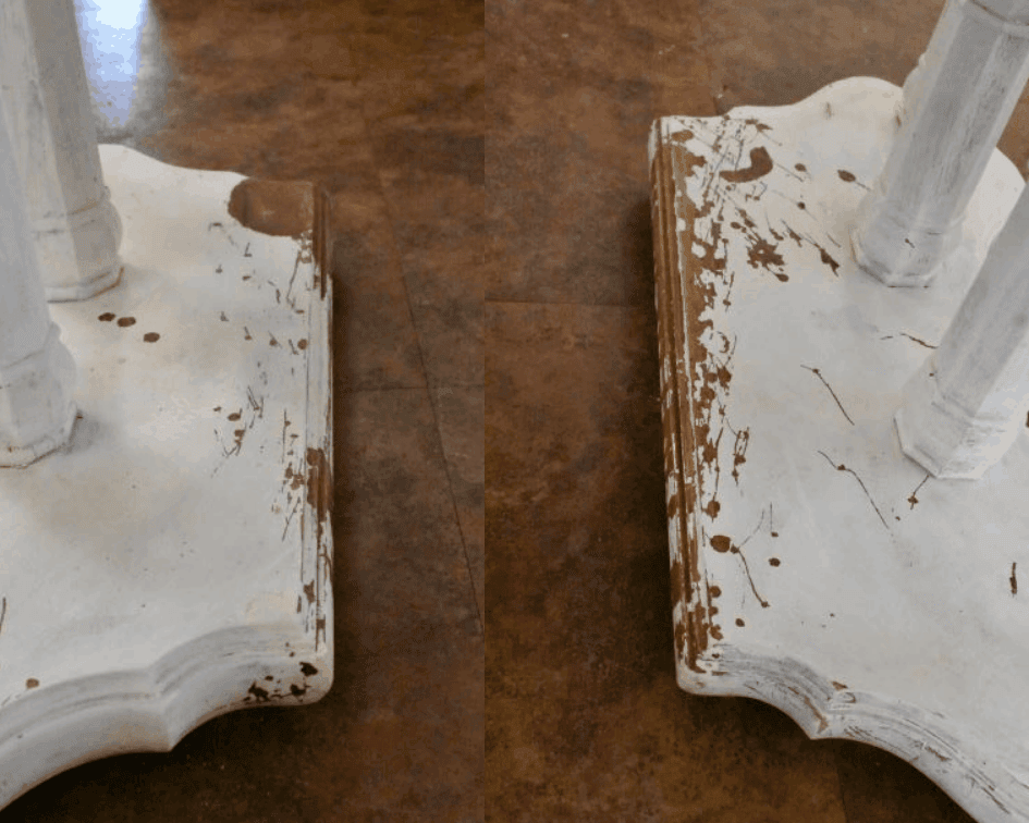 Base of white, primed table after resin removal.