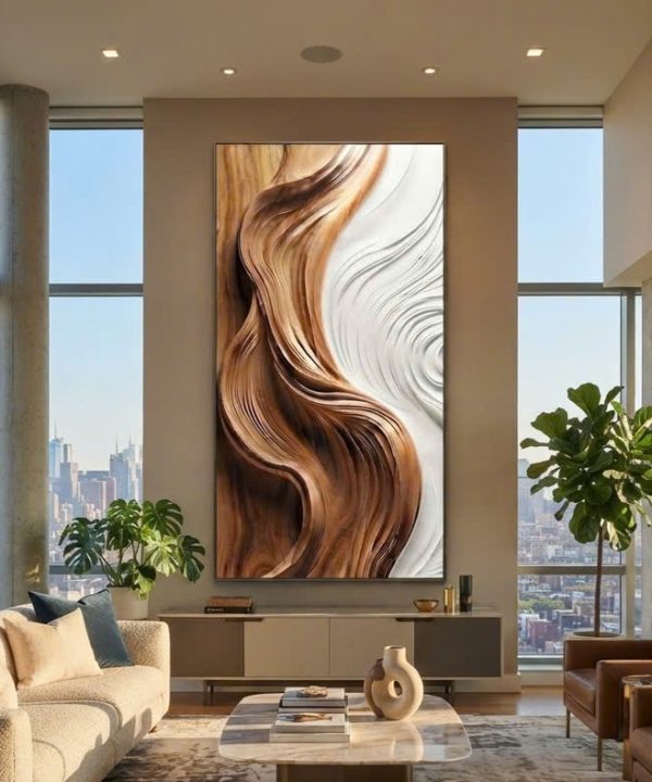 Organic Modern Wood Wall Art Abstract Wood Sculpture Japandi Wall Decor Minimalist Wooden Relief Art Contemporary Wall Hanging