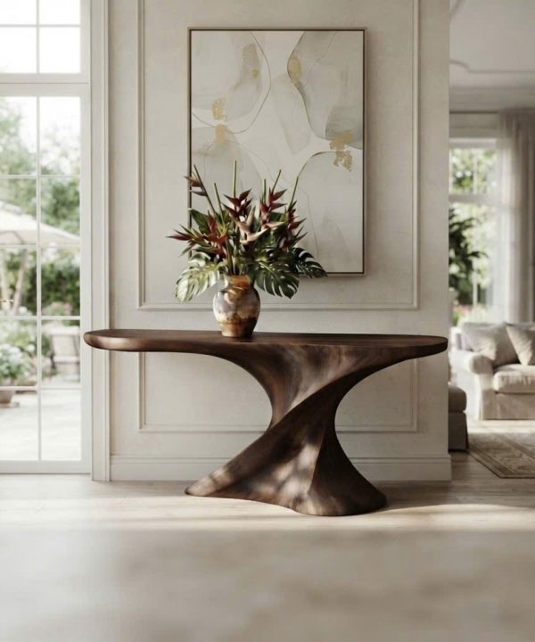 Luxali Handmade Wooden Console Table — a modern farmhouse masterpiece, meticulously handcrafted from solid natural Monkey Pod wood, showcasing refined artistry and designed to elevate any living room.