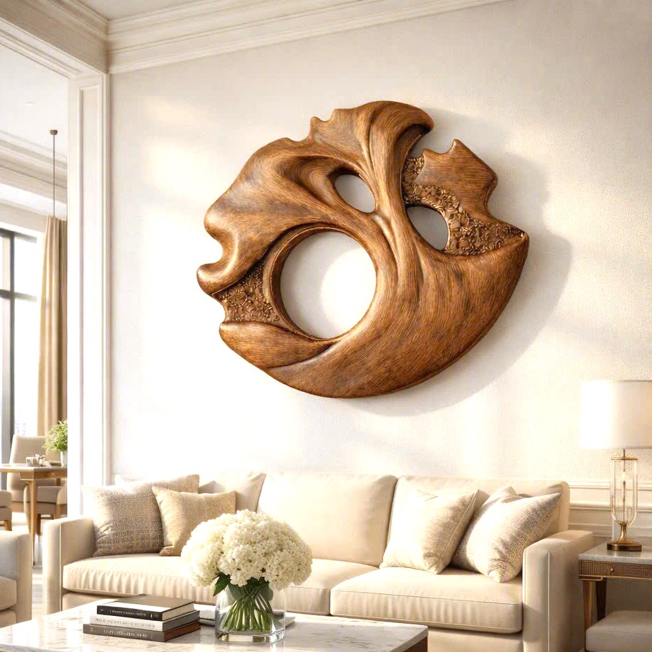 Luxury Art Deco Sculpture Wall Decoration Handcrafted Organic Wood Furniture for Living Room Housewarming Gift