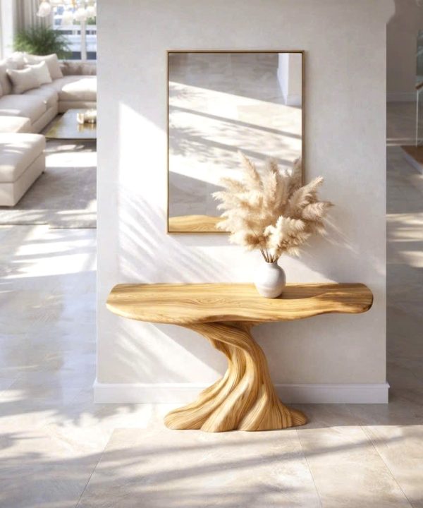 Alternative view of Luxali Handmade Wooden Console Table — a modern farmhouse masterpiece, meticulously handcrafted from solid natural Monkey Pod wood, showcasing refined artistry and designed to elevate any living room.
