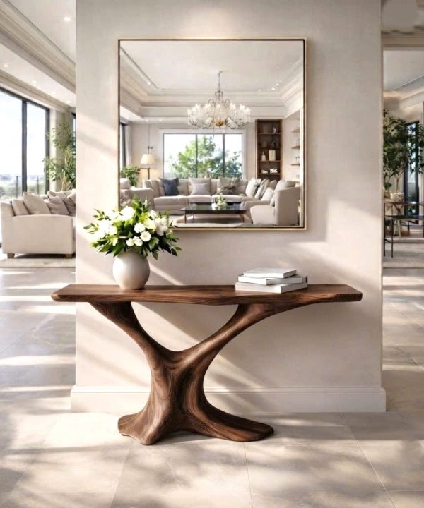 Luxali wooden Modern Solid Wood Console Table| Entryway wooden furniture| Rustic live edge console table With Pedestal Base Handmade Entryway Furniture For Living Room