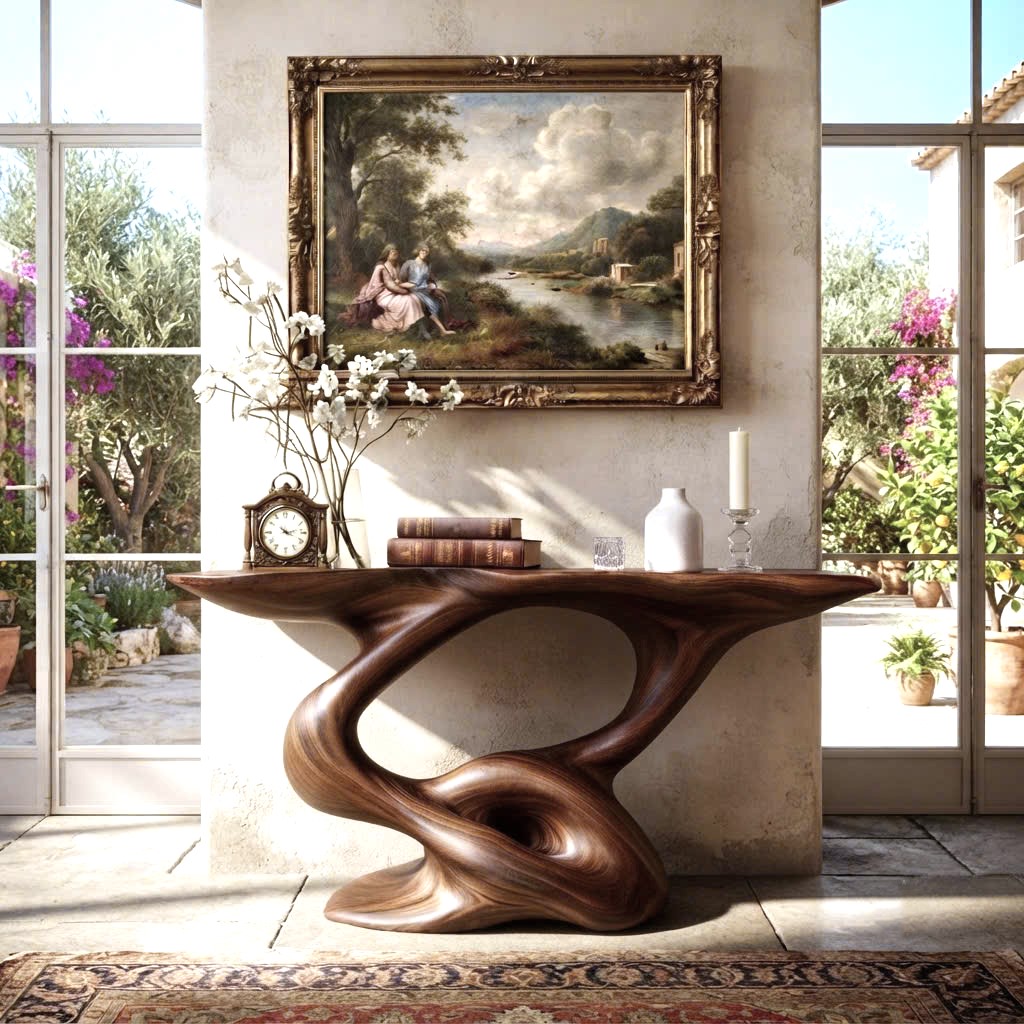 Luxali Handmade Wooden Console Table — a modern farmhouse masterpiece, meticulously handcrafted from solid natural Monkey Pod wood, showcasing refined artistry and designed to elevate any living room. - Image 2