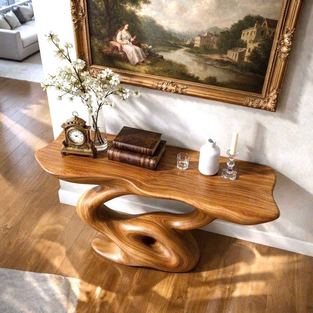 Luxali Handmade Wooden Console Table — a modern farmhouse masterpiece, meticulously handcrafted from solid natural Monkey Pod wood, showcasing refined artistry and designed to elevate any living room. - Image 5