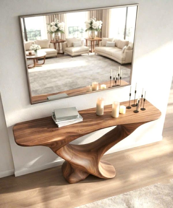 Alternative view of Luxali Handmade Wooden Console Table — a modern farmhouse masterpiece, meticulously handcrafted from solid natural Monkey Pod wood, showcasing refined artistry and designed to elevate any living room.