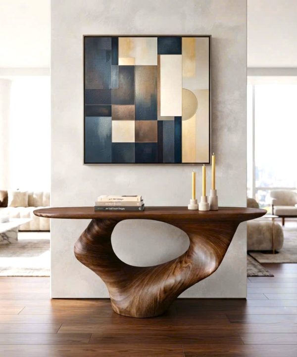 Luxali Handmade Wooden Console Table — a modern farmhouse masterpiece, meticulously handcrafted from solid natural Monkey Pod wood, showcasing refined artistry and designed to elevate any living room.