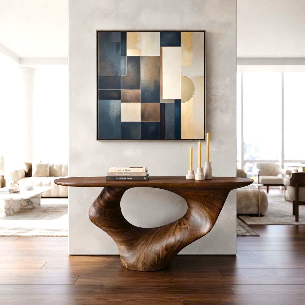 Luxali Handmade Wooden Console Table — a modern farmhouse masterpiece, meticulously handcrafted from solid natural Monkey Pod wood, showcasing refined artistry and designed to elevate any living room.