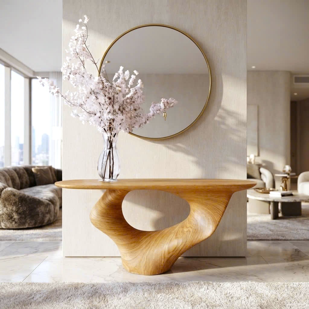 Luxali Handmade Wooden Console Table — a modern farmhouse masterpiece, meticulously handcrafted from solid natural Monkey Pod wood, showcasing refined artistry and designed to elevate any living room. - Image 6