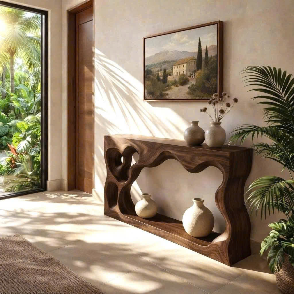 Luxali Handmade Wooden Console Table — a modern farmhouse masterpiece, meticulously handcrafted from solid natural Monkey Pod wood, showcasing refined artistry and designed to elevate any living room. - Image 6
