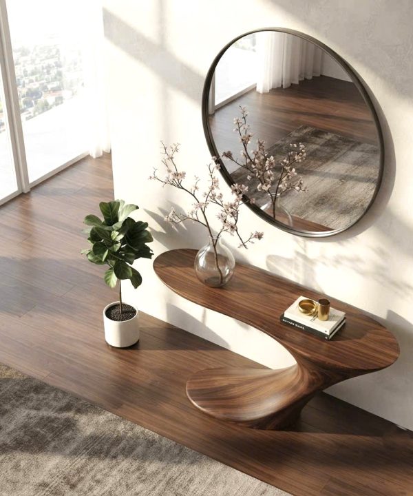 Alternative view of Luxali Handmade Wooden Console Table — a modern farmhouse masterpiece, meticulously handcrafted from solid natural Monkey Pod wood, showcasing refined artistry and designed to elevate any living room.