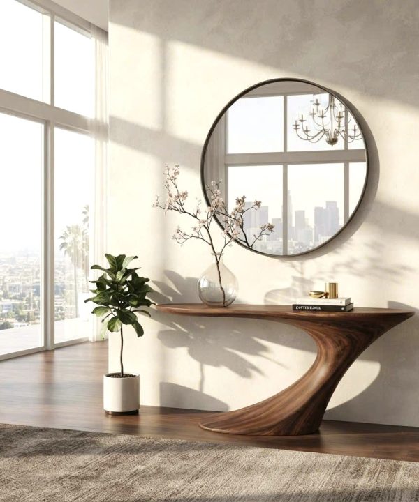 Luxali Handmade Wooden Console Table — a modern farmhouse masterpiece, meticulously handcrafted from solid natural Monkey Pod wood, showcasing refined artistry and designed to elevate any living room.