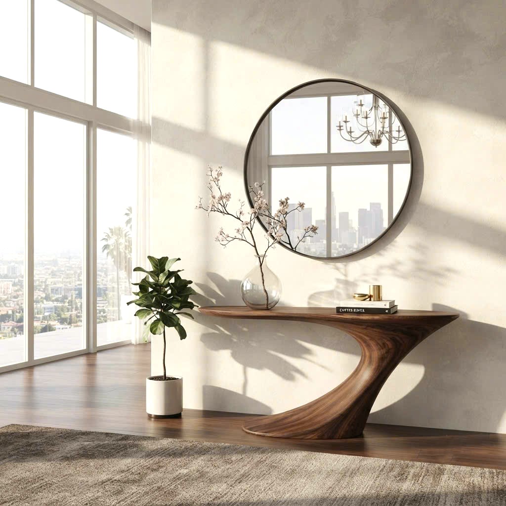 Luxali Handmade Wooden Console Table — a modern farmhouse masterpiece, meticulously handcrafted from solid natural Monkey Pod wood, showcasing refined artistry and designed to elevate any living room.
