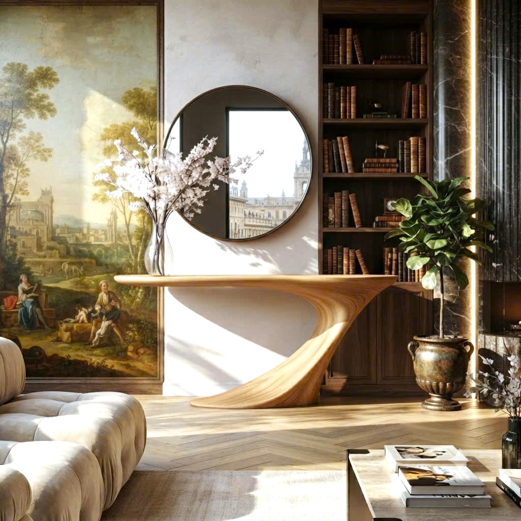 Luxali Handmade Wooden Console Table — a modern farmhouse masterpiece, meticulously handcrafted from solid natural Monkey Pod wood, showcasing refined artistry and designed to elevate any living room. - Image 5