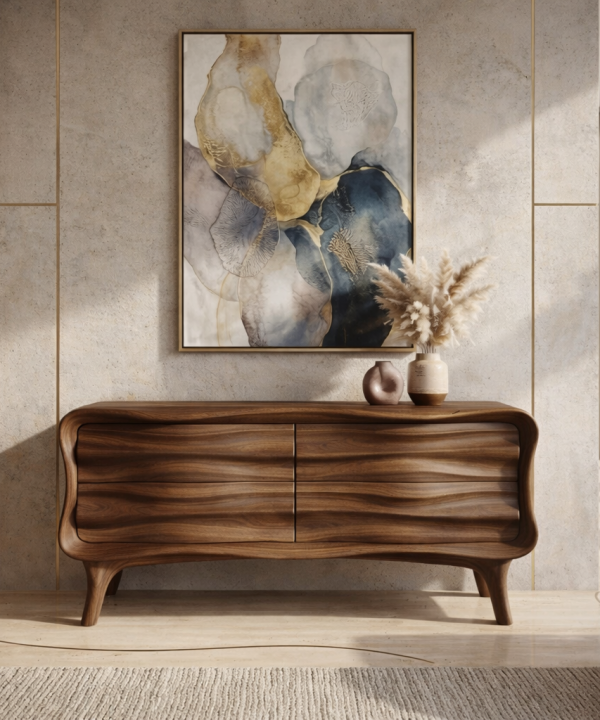 Alternative view of Luxali Wooden Handmade Modern Wooden Sideboard With Wave Carving Design For Living Room Home Furniture Midcentury Modern Storage Cabinet