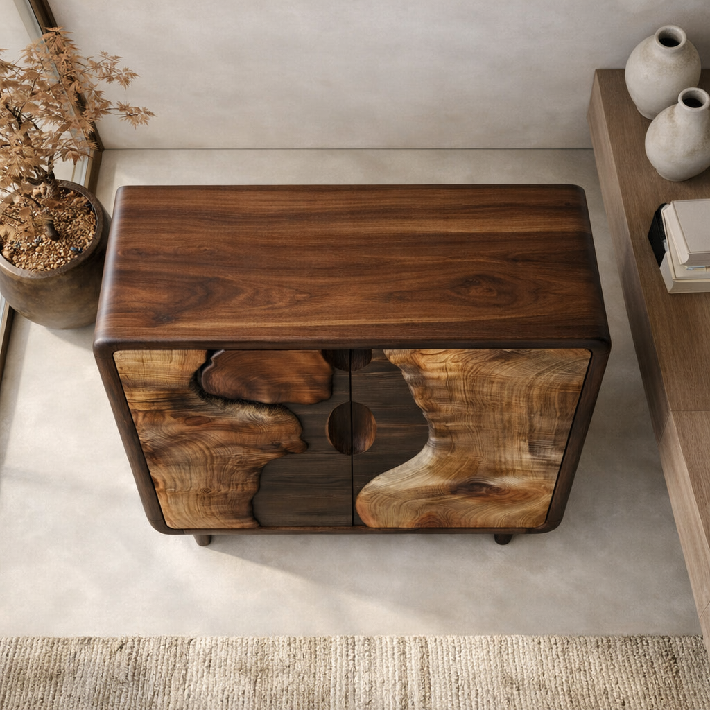 Luxali Handmade Wooden Sideboard featuring exquisitely sculpted artistic wave‑carving design — a refined Mid‑Century Modern storage cabinet crafted for contemporary living spaces. - Image 5