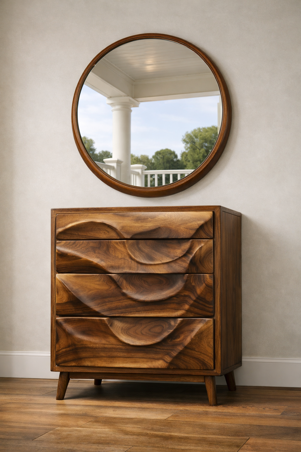 Luxali Wooden Handmade Modern Wooden Sideboard With Wave Carving Design For Living Room Home Furniture Midcentury Modern Storage Cabinet - Image 6