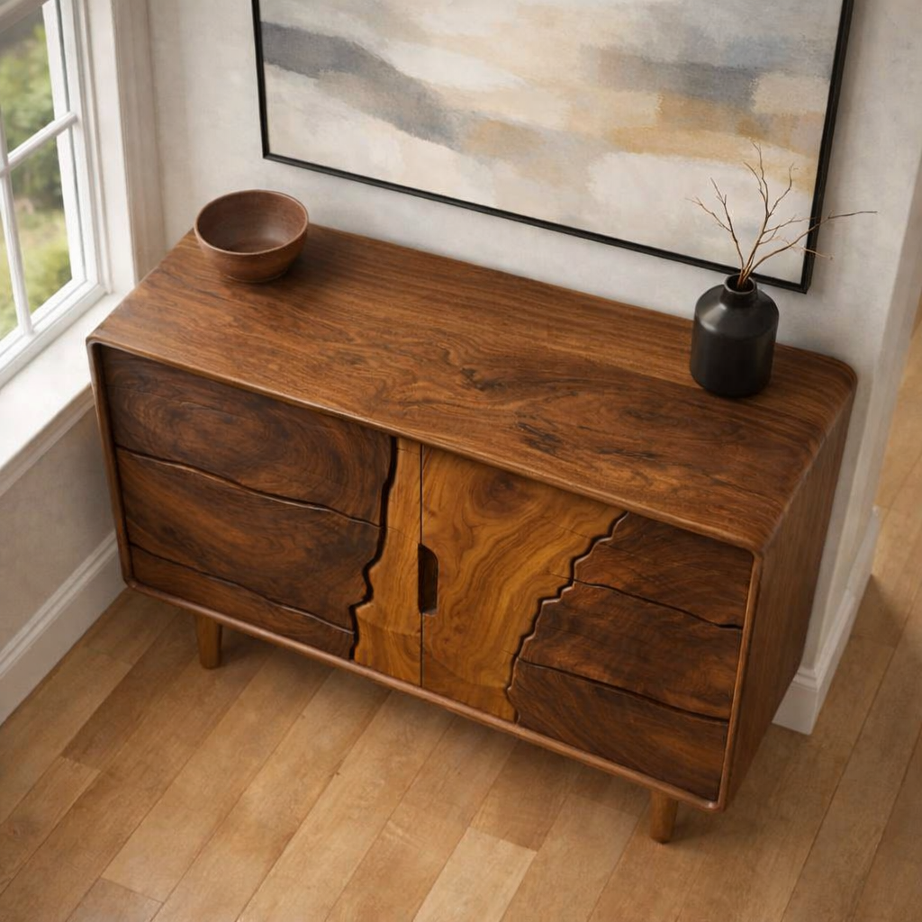 Luxali Handmade Wooden Sideboard featuring exquisitely sculpted artistic wave‑carving design — a refined Mid‑Century Modern storage cabinet crafted for contemporary living spaces. - Image 5