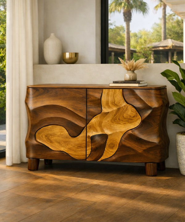 Alternative view of Luxali Handmade Wooden Sideboard featuring exquisitely sculpted artistic carving design — a refined Mid‑Century Modern storage cabinet crafted for contemporary living spaces.