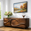 Luxali Wooden Handmade Modern Wooden Sideboard With Wave Carving Design For Living Room Home Furniture Midcentury Modern Storage Cabinet