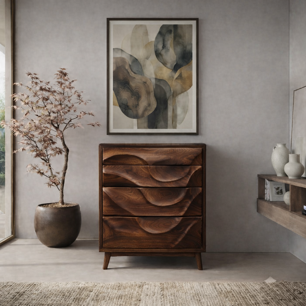 Luxali Wooden Handmade Modern Wooden Sideboard With Wave Carving Design For Living Room Home Furniture Midcentury Modern Storage Cabinet - Image 7