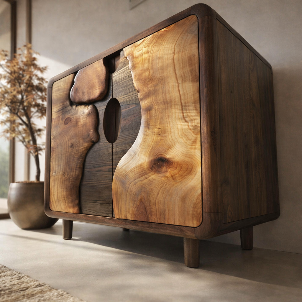 Luxali Handmade Wooden Sideboard featuring exquisitely sculpted artistic wave‑carving design — a refined Mid‑Century Modern storage cabinet crafted for contemporary living spaces. - Image 4