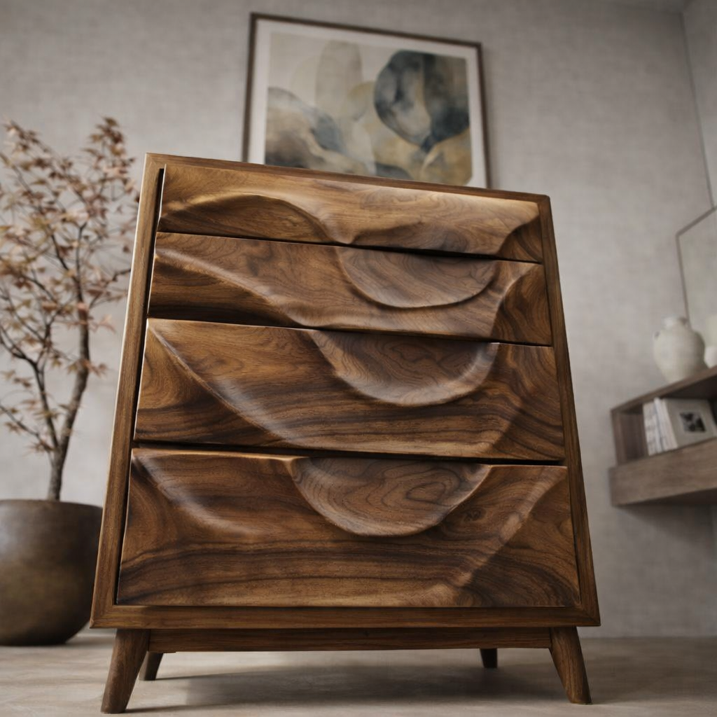 Luxali Wooden Handmade Modern Wooden Sideboard With Wave Carving Design For Living Room Home Furniture Midcentury Modern Storage Cabinet - Image 3