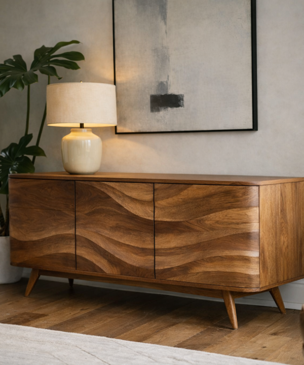 Alternative view of Luxali Wooden Handmade Modern Wooden Sideboard With Wave Carving Design For Living Room Home Furniture Midcentury Modern Storage Cabinet
