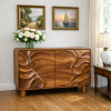 Luxali Wooden Handmade Modern Wooden Sideboard With Wave Carving Design For Living Room Home Furniture Midcentury Modern Storage Cabinet