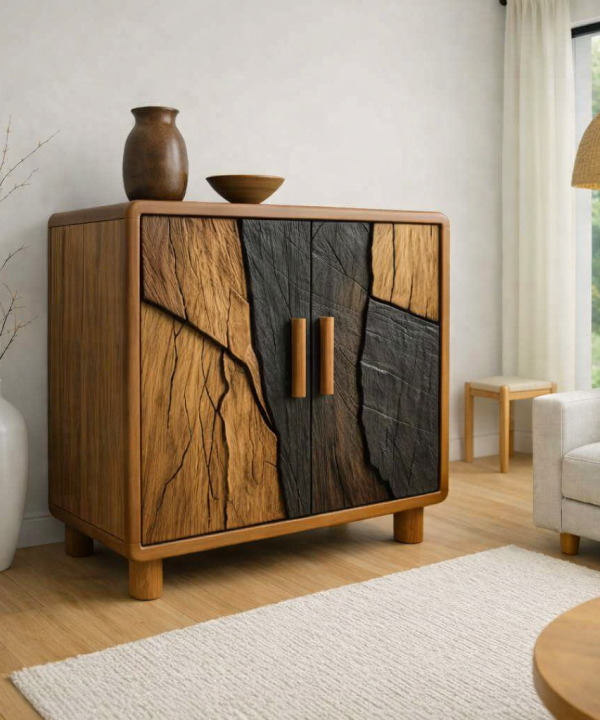 Alternative view of Luxali Handmade Wooden Sideboard featuring exquisitely sculpted artistic wave‑carving design — a refined Mid‑Century Modern storage cabinet crafted for contemporary living spaces.