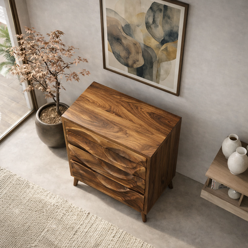 Luxali Wooden Handmade Modern Wooden Sideboard With Wave Carving Design For Living Room Home Furniture Midcentury Modern Storage Cabinet - Image 4