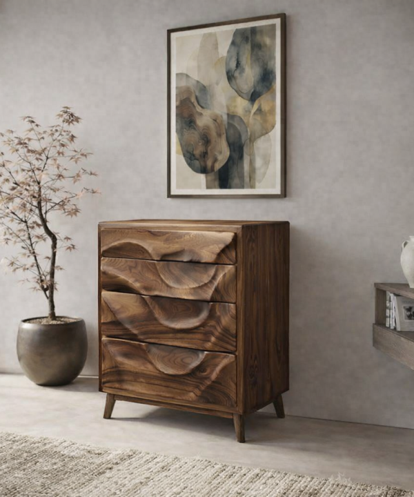 Alternative view of Luxali Wooden Handmade Modern Wooden Sideboard With Wave Carving Design For Living Room Home Furniture Midcentury Modern Storage Cabinet