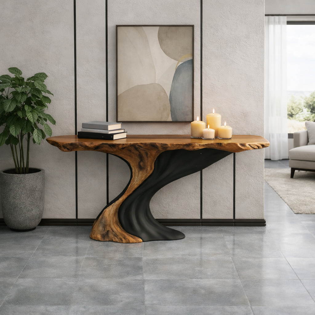 Luxali Handmade Wooden Console Table — a modern farmhouse masterpiece, meticulously handcrafted from solid natural Monkey Pod wood, showcasing refined artistry and designed to elevate any living room. - Image 5