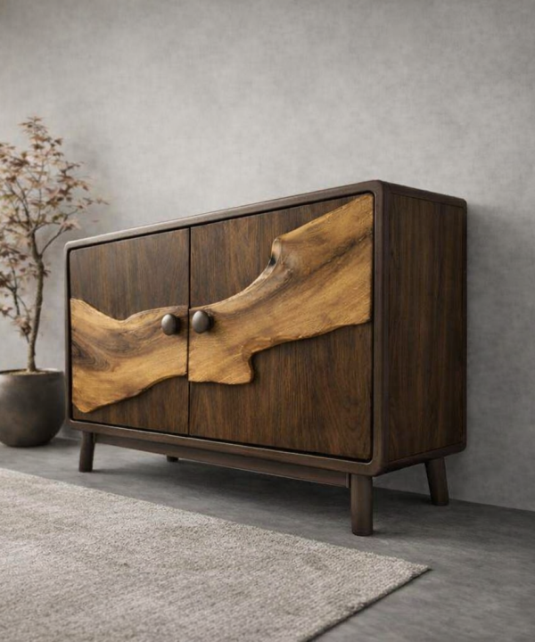 Alternative view of Luxali Handmade Wooden Sideboard featuring exquisitely sculpted artistic wave‑carving design — a refined Mid‑Century Modern storage cabinet crafted for contemporary living spaces.