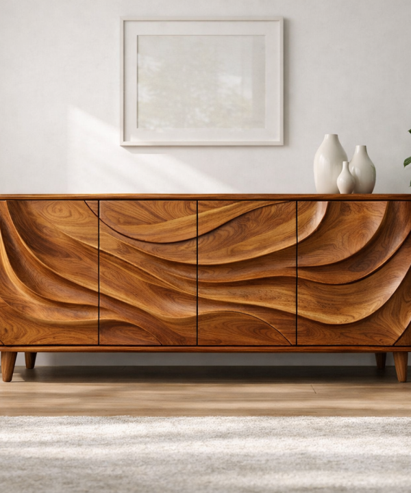 Alternative view of Luxali Wooden Handmade Modern Wooden Sideboard With Wave Carving Design For Living Room Home Furniture Midcentury Modern Storage Cabinet