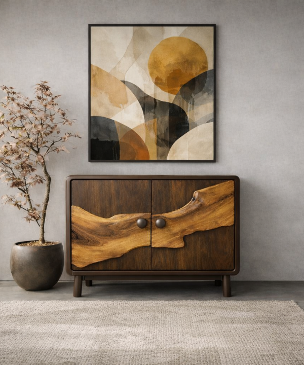 Luxali Handmade Wooden Sideboard featuring exquisitely sculpted artistic wave‑carving design — a refined Mid‑Century Modern storage cabinet crafted for contemporary living spaces.