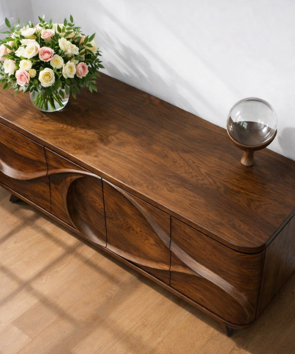 Alternative view of Luxali Wooden Handmade Modern Wooden Sideboard With Wave Carving Design For Living Room Home Furniture Midcentury Modern Storage Cabinet