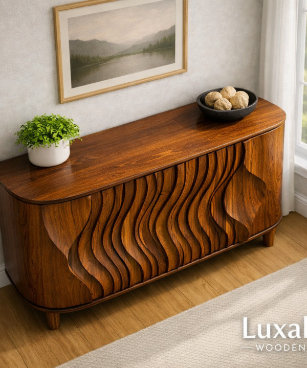 Alternative view of Luxali Wooden Handmade Modern Wooden Sideboard With Wave Carving Design For Living Room Home Furniture Midcentury Modern Storage Cabinet