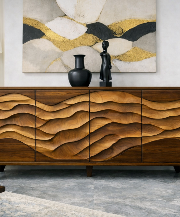 Alternative view of Luxali Wooden Handmade Modern Wooden Sideboard With Wave Carving Design For Living Room Home Furniture Midcentury Modern Storage Cabinet