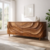 Luxali Wooden Handmade Modern Wooden Sideboard With Wave Carving Design For Living Room Home Furniture Midcentury Modern Storage Cabinet