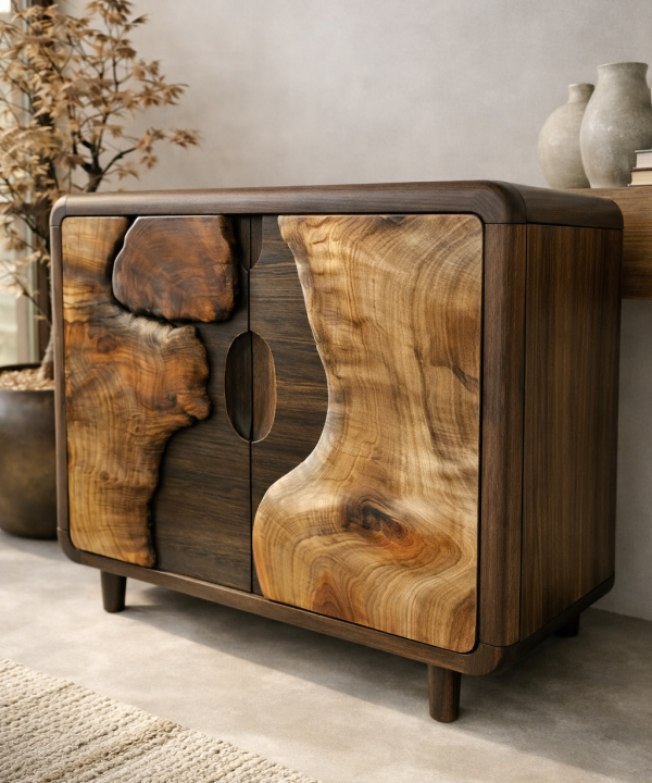 Alternative view of Luxali Handmade Wooden Sideboard featuring exquisitely sculpted artistic wave‑carving design — a refined Mid‑Century Modern storage cabinet crafted for contemporary living spaces.