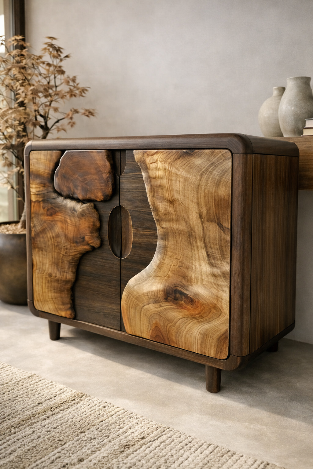 Luxali Handmade Wooden Sideboard featuring exquisitely sculpted artistic wave‑carving design — a refined Mid‑Century Modern storage cabinet crafted for contemporary living spaces. - Image 2