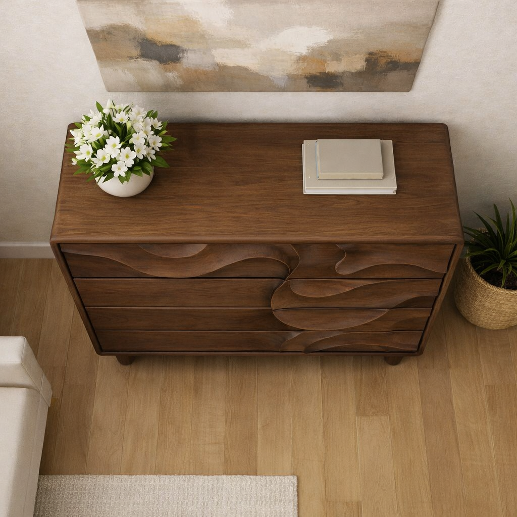 Luxali Wooden Handmade Modern Wooden Sideboard With Wave Carving Design For Living Room Home Furniture Midcentury Modern Storage Cabinet - Image 3
