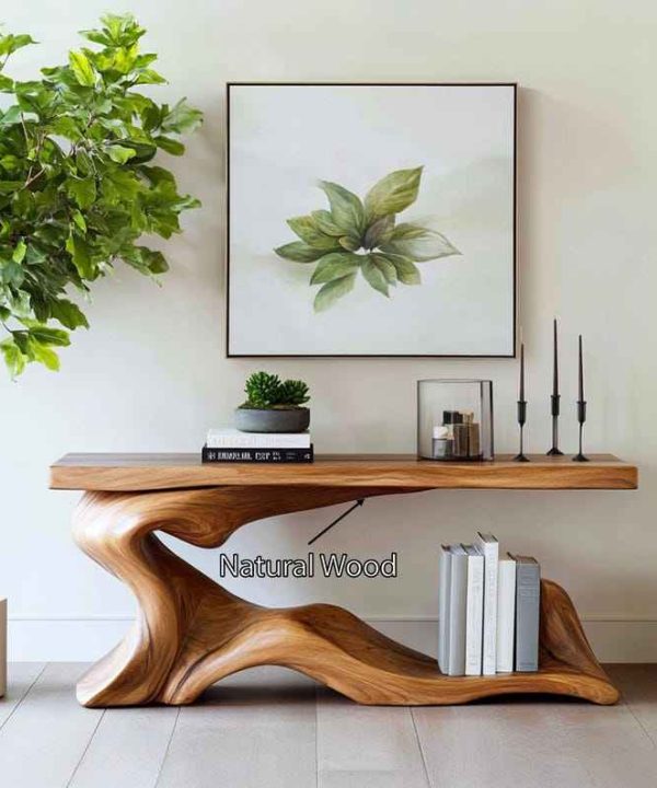 Alternative view of Luxali Handmade Wooden Console Table — a modern farmhouse masterpiece, meticulously handcrafted from solid natural Monkey Pod wood, showcasing refined artistry and designed to elevate any living room.