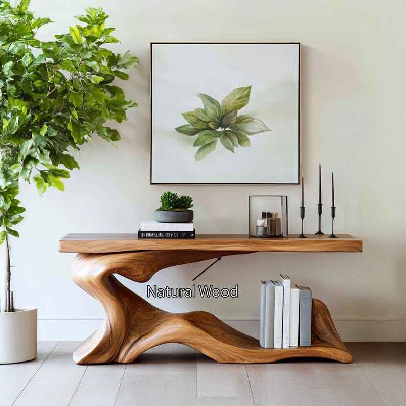 Luxali Handmade Wooden Console Table — a modern farmhouse masterpiece, meticulously handcrafted from solid natural Monkey Pod wood, showcasing refined artistry and designed to elevate any living room. - Image 2