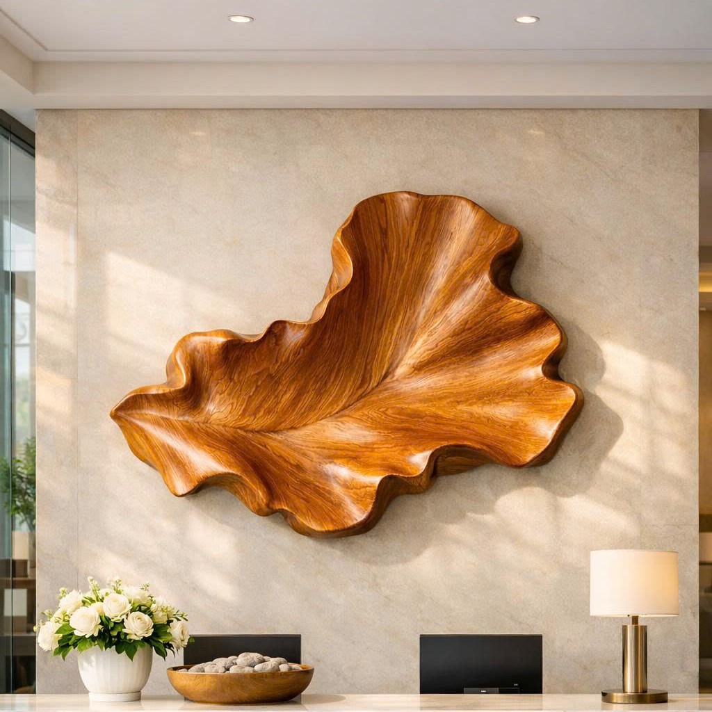 Luxali Handcrafted Modular Wooden Sculpture Art Deco Wall-Mounted Eco-Friendly Durable Living Room Art Plants/Flowers Design
