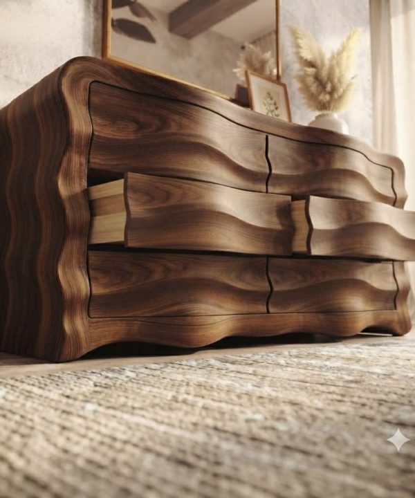 Alternative view of Luxali Wooden Handmade Modern Wooden Sideboard With Wave Carving Design For Living Room Home Furniture Midcentury Modern Storage Cabinet