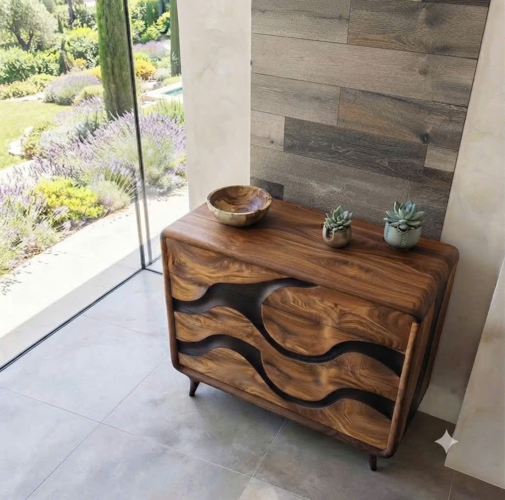 Luxali Handmade Wooden Sideboard featuring handcrafted sculpted carving combined with exquisite artistic epoxy — a finely crafted Mid‑Century Modern storage cabinet designed for contemporary living spaces - Image 5